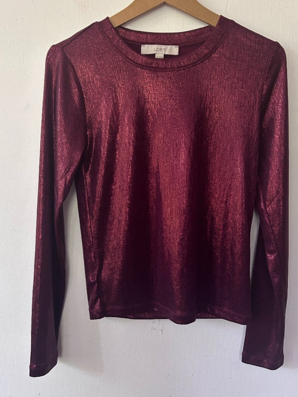 LOFT Long Sleeve Purple Metallic Top Womens XS Holiday Festival NWT